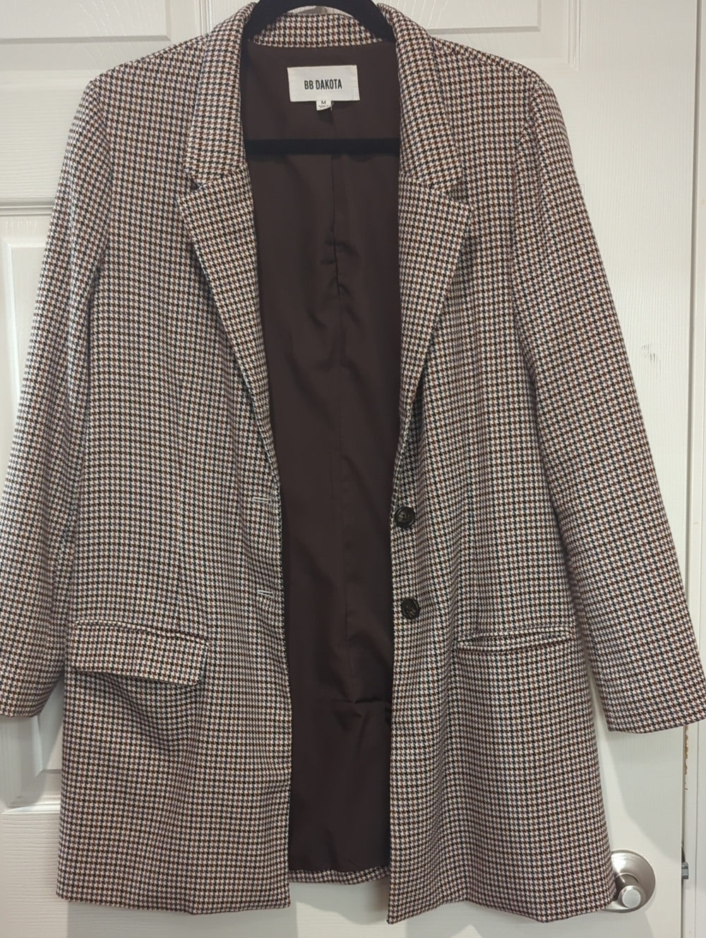 BB Dakota Checked Houndstooth Blazer in Brown and Cream